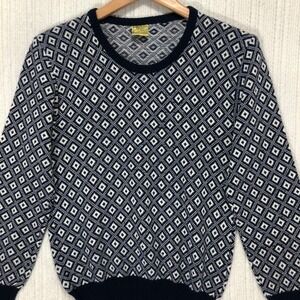 Vintage Confessioni Di Lusso Diamond‎ Pattern Knit Sweater Crew Neck Navy White